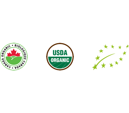 Canada Organic logo, USDA Organic logo, and EU Organic logo